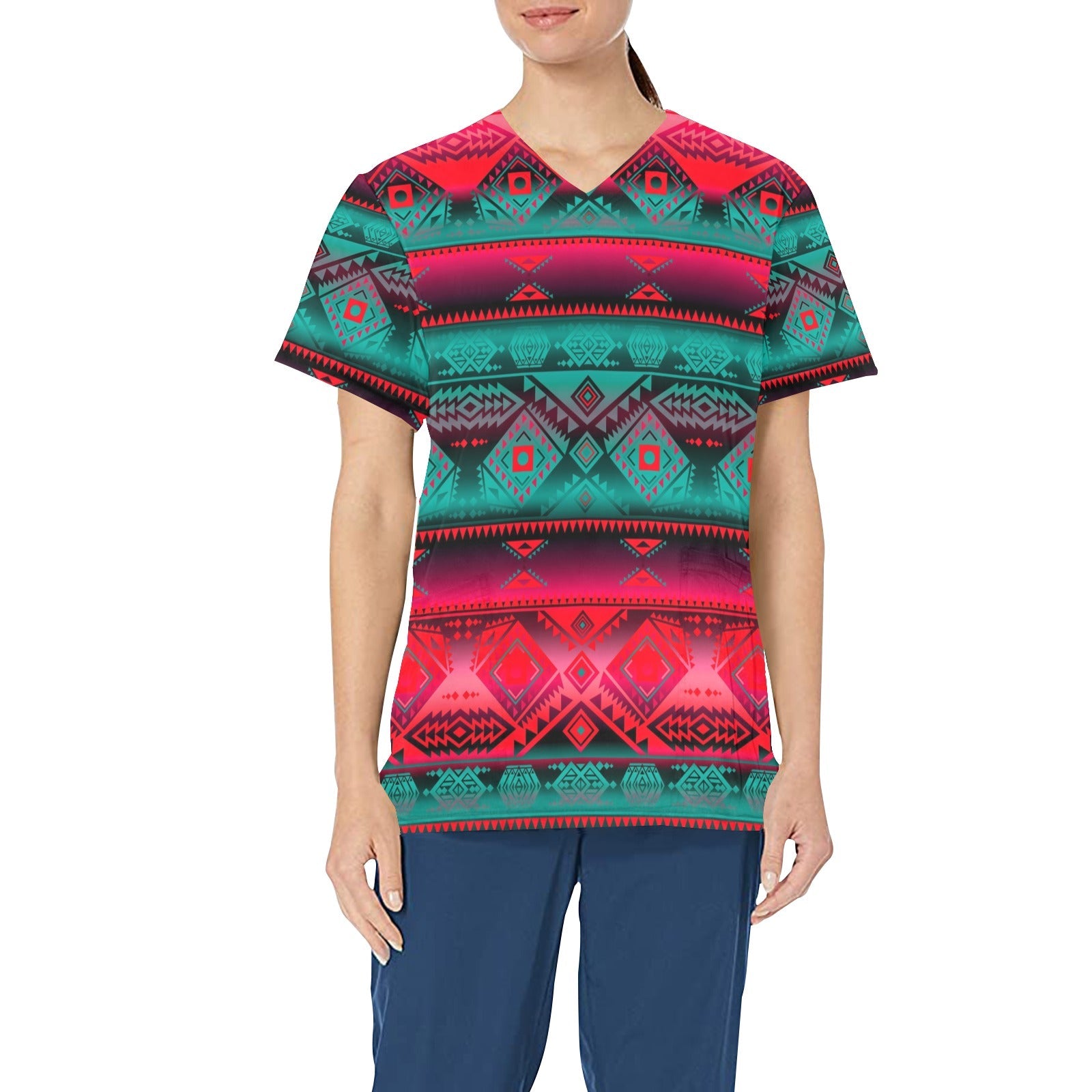 California Coast Summer Gather All Over Print Scrub Top Scrub Top e-joyer