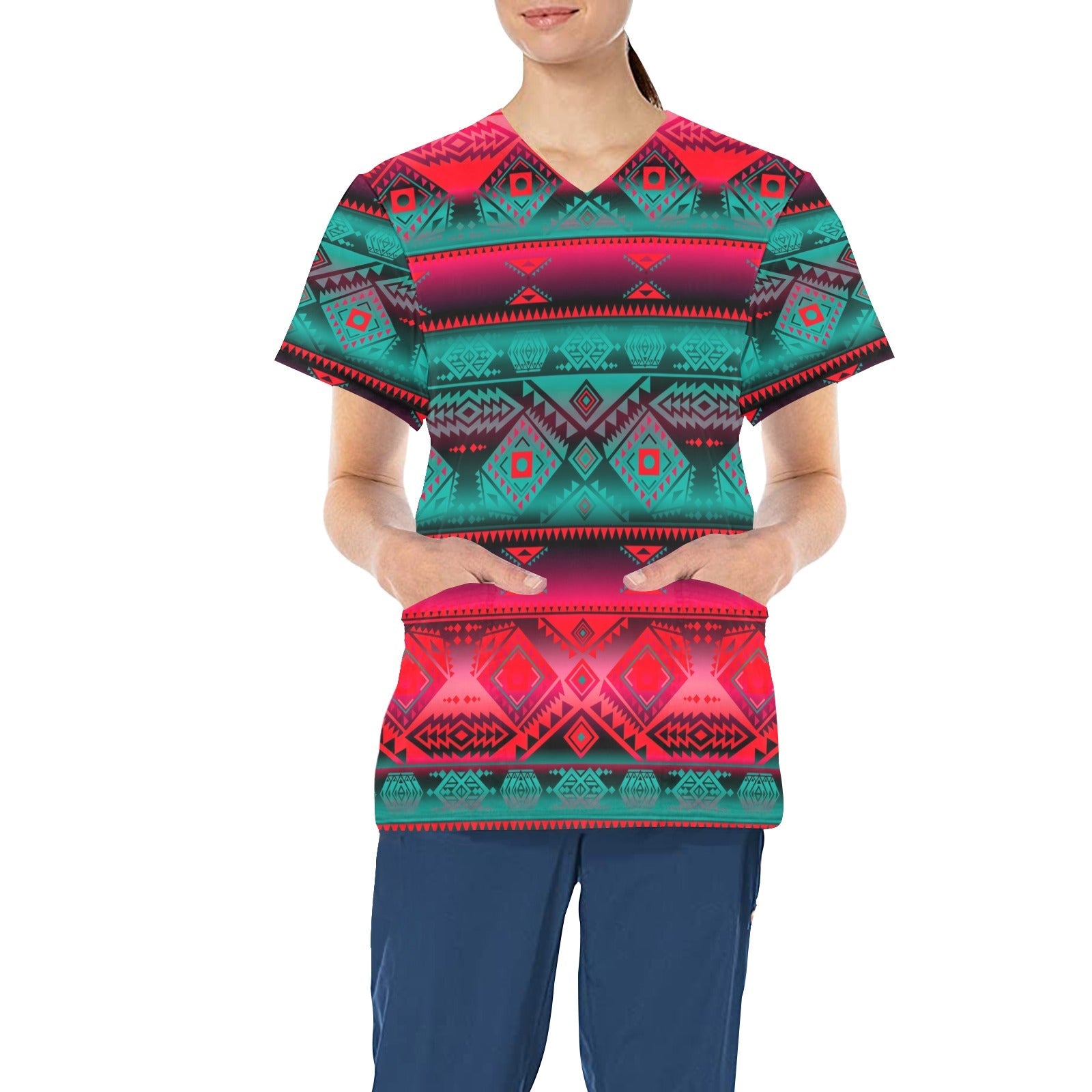 California Coast Summer Gather All Over Print Scrub Top Scrub Top e-joyer