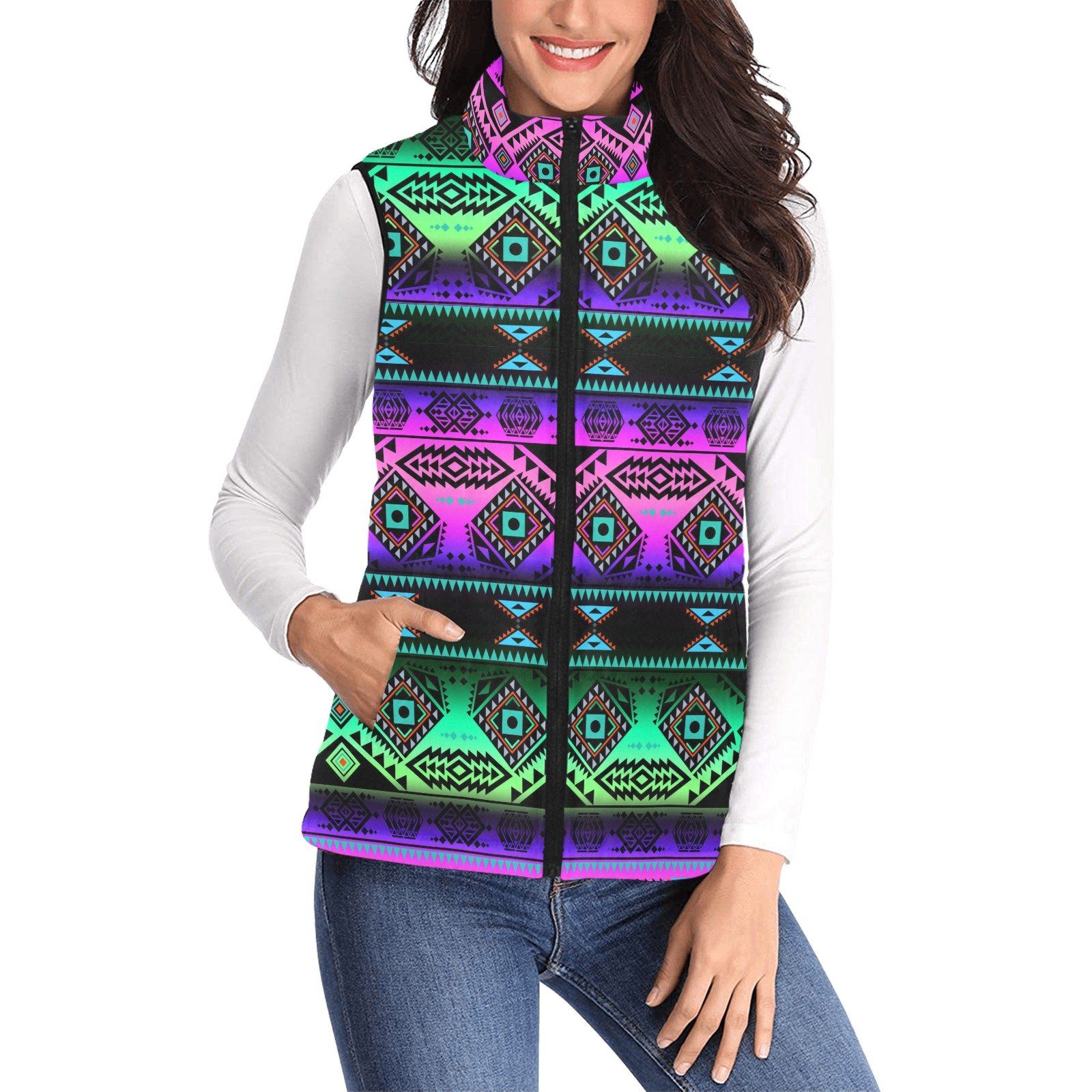 California Coast Sunrise Women's Padded Vest Jacket (Model H44) Women's Padded Vest Jacket (H44) e-joyer