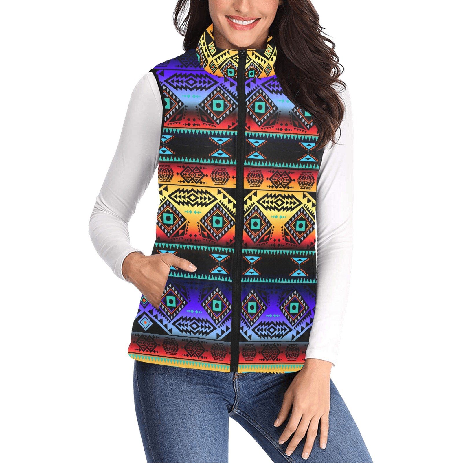 California Coast Sunset Women's Padded Vest Jacket (Model H44) Women's Padded Vest Jacket (H44) e-joyer