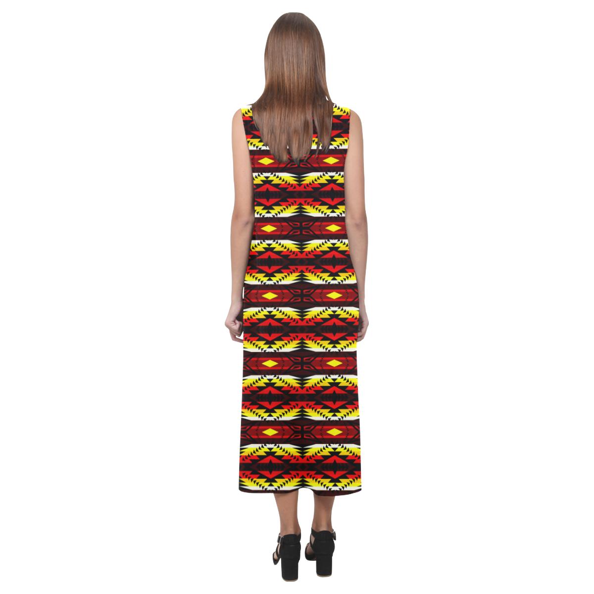 Canyon War Party Phaedra Sleeveless Open Fork Long Dress (Model D08) Phaedra Sleeveless Open Fork Long Dress (D08) e-joyer