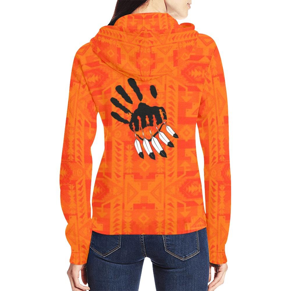 Chiefs Mountain Orange A feather for each All Over Print Full Zip Hoodie for Women (Model H14) All Over Print Full Zip Hoodie for Women (H14) e-joyer