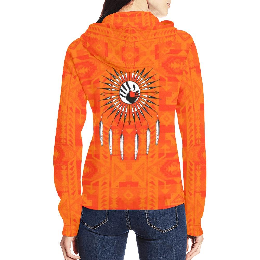 Chiefs Mountain Orange Feather Directions All Over Print Full Zip Hoodie for Women (Model H14) All Over Print Full Zip Hoodie for Women (H14) e-joyer