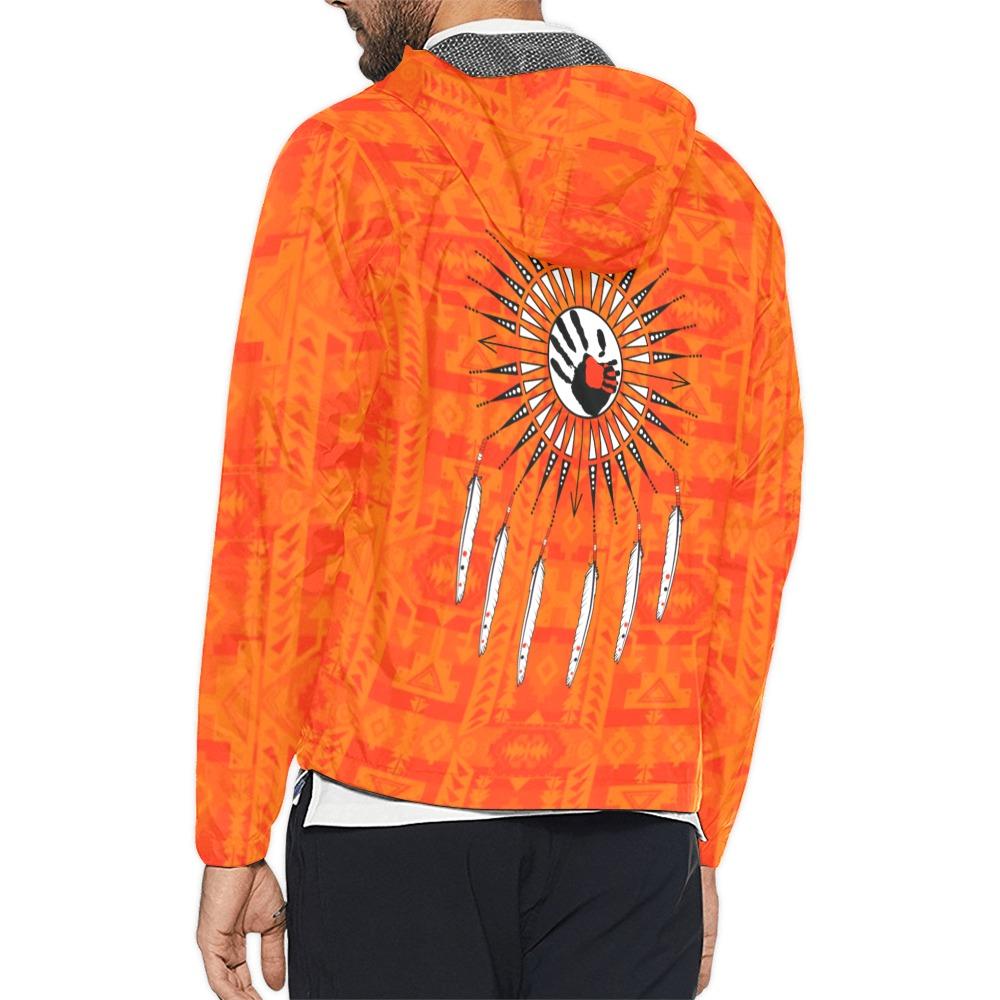Chiefs Mountain Orange Feather Directions Unisex All Over Print Windbreaker (Model H23) All Over Print Windbreaker for Men (H23) e-joyer