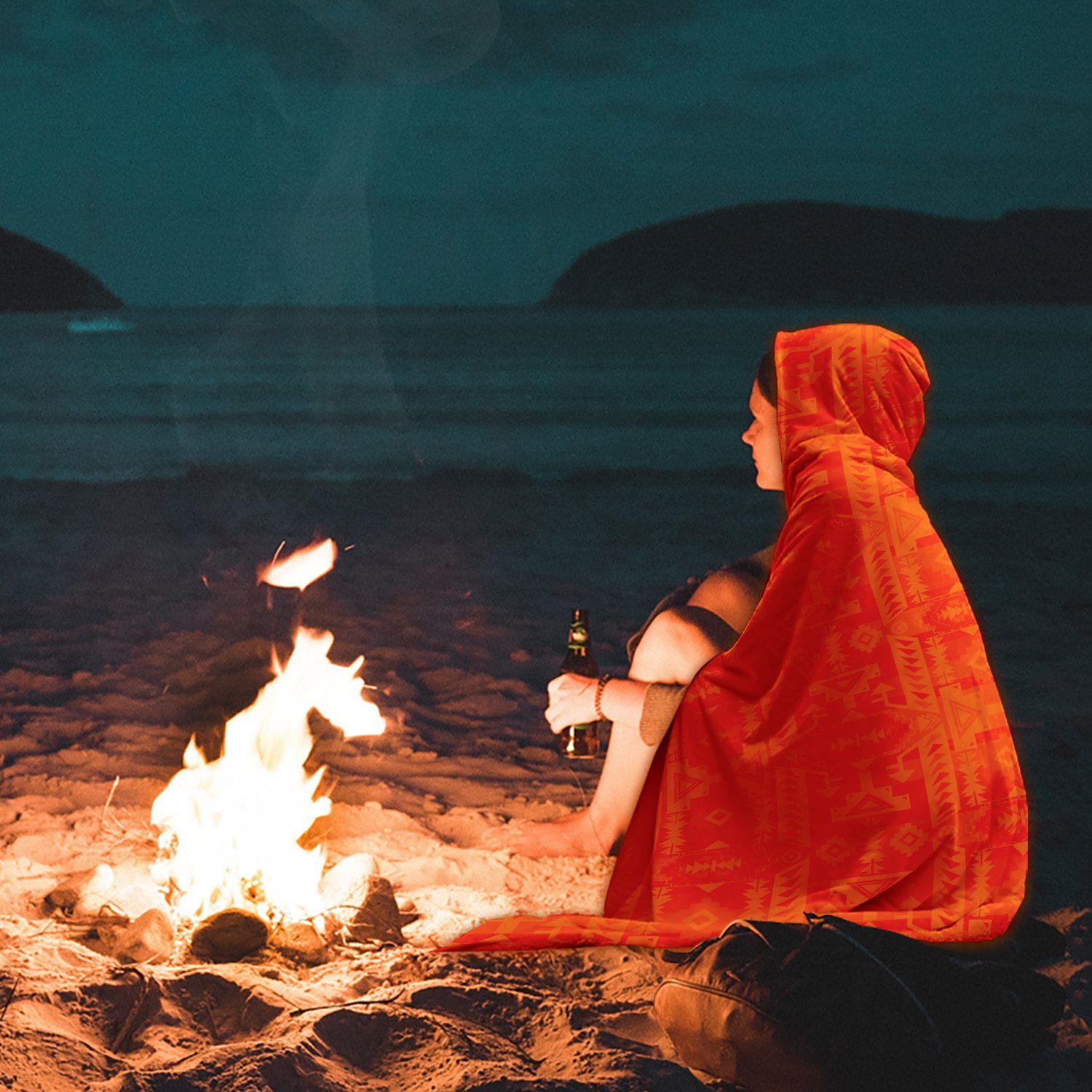 Chiefs Mountain Orange Hooded Blanket blanket 49 Dzine