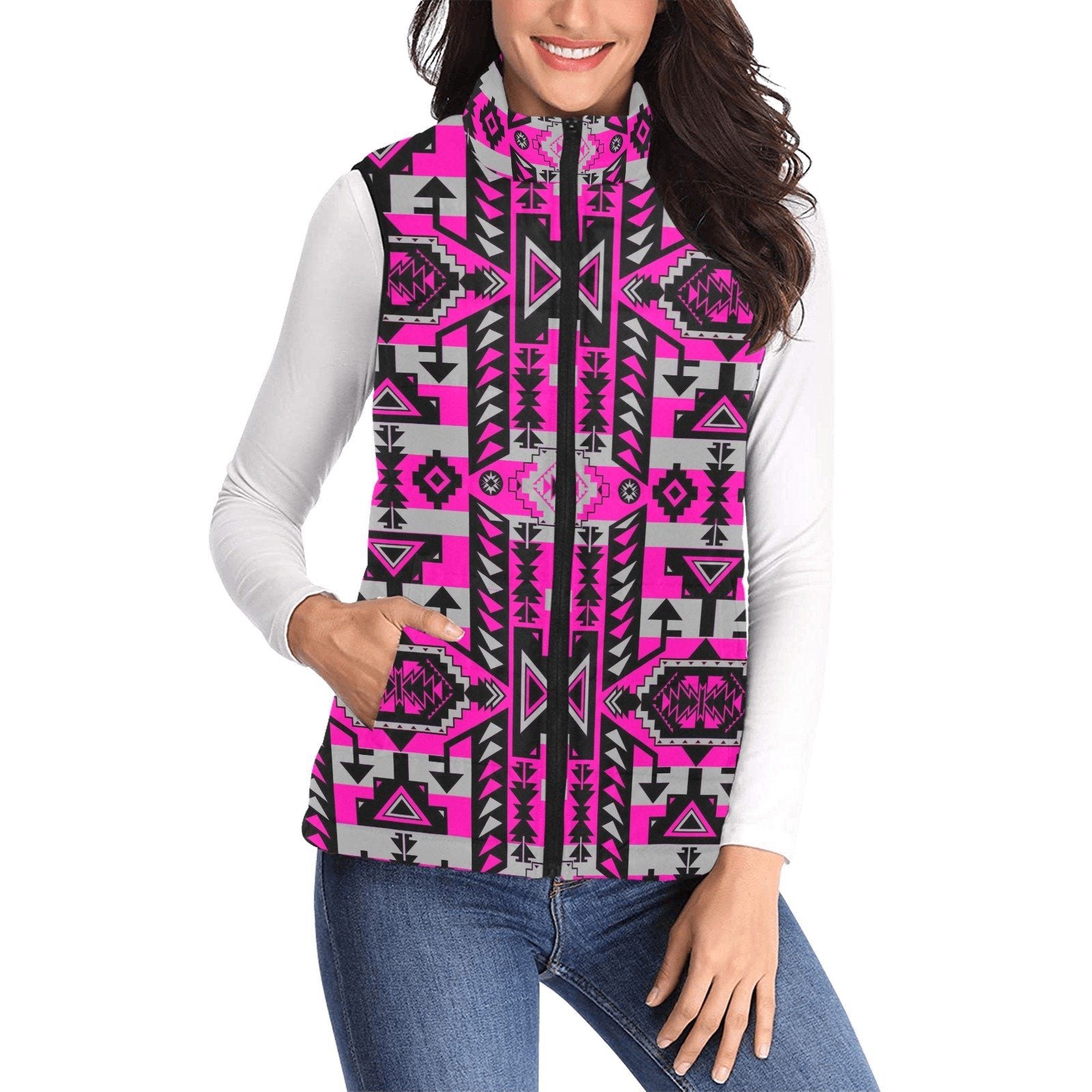 Chiefs Mountain Stunning Sunset Women's Padded Vest Jacket (Model H44) Women's Padded Vest Jacket (H44) e-joyer