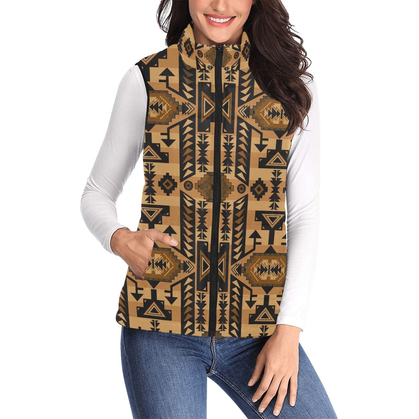 Chiefs Mountain Tan Women's Padded Vest Jacket (Model H44) Women's Padded Vest Jacket (H44) e-joyer