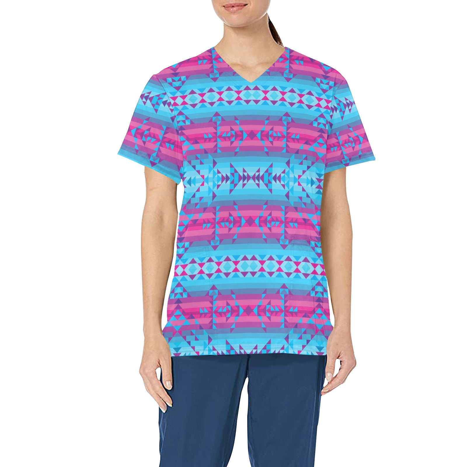 Cool Frost All Over Print Scrub Top Scrub Top e-joyer
