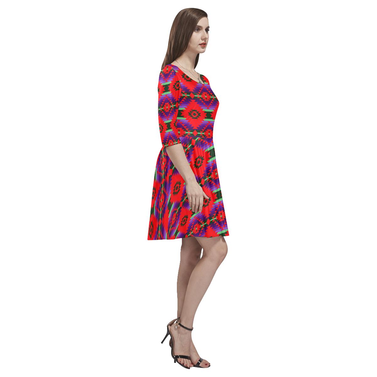 Cree Confederacy Chicken Dance Tethys Half-Sleeve Skater Dress(Model D20) Tethys Half-Sleeve Skater Dress (D20) e-joyer