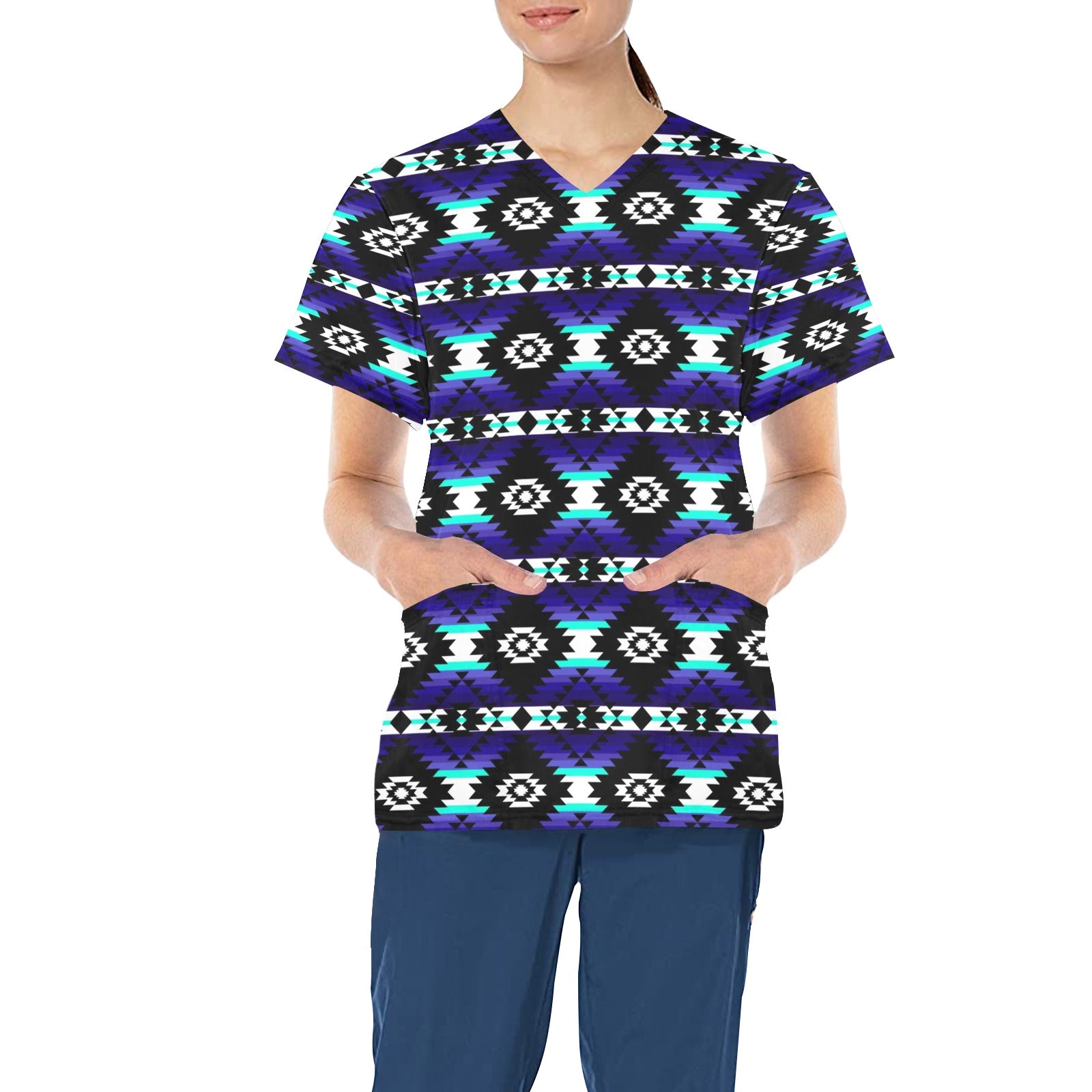 Cree Confederacy Midnight All Over Print Scrub Top Scrub Top e-joyer