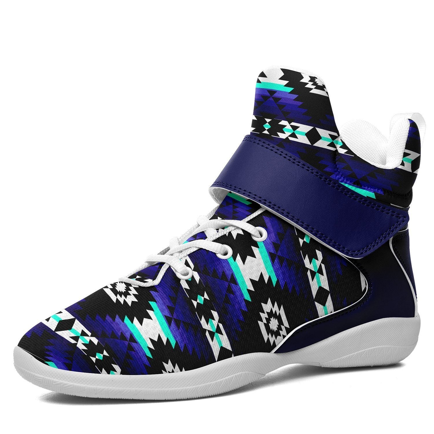 Cree Confederacy Midnight Kid's Ipottaa Basketball / Sport High Top Shoes 49 Dzine US Women 4.5 / US Youth 3.5 / EUR 35 White Sole with Blue Strap