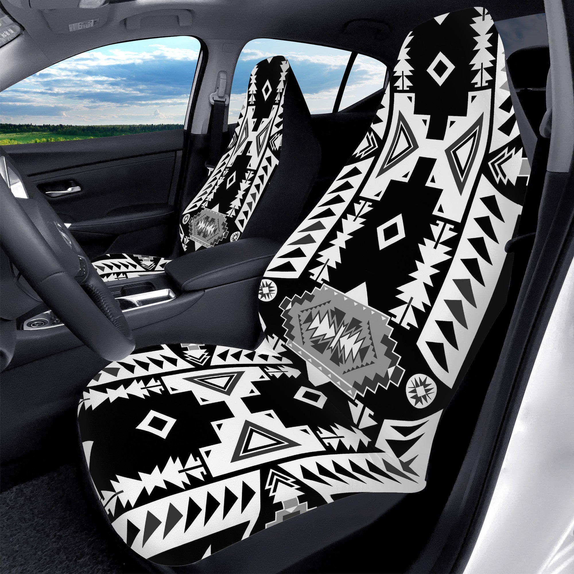 D50 Chiefs Mountain Black and White Car Seat Covers automotive interior 49 Dzine