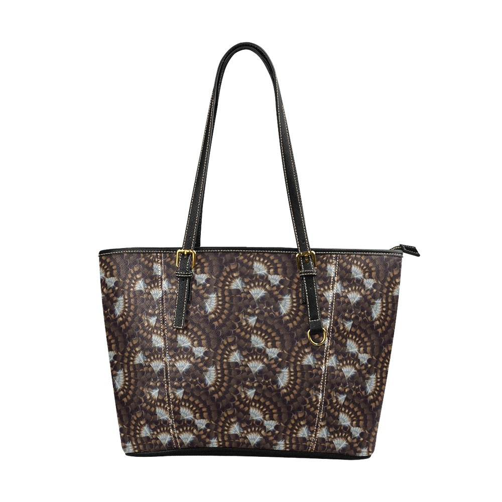 Hawk Feathers Leather Tote Bag/Large