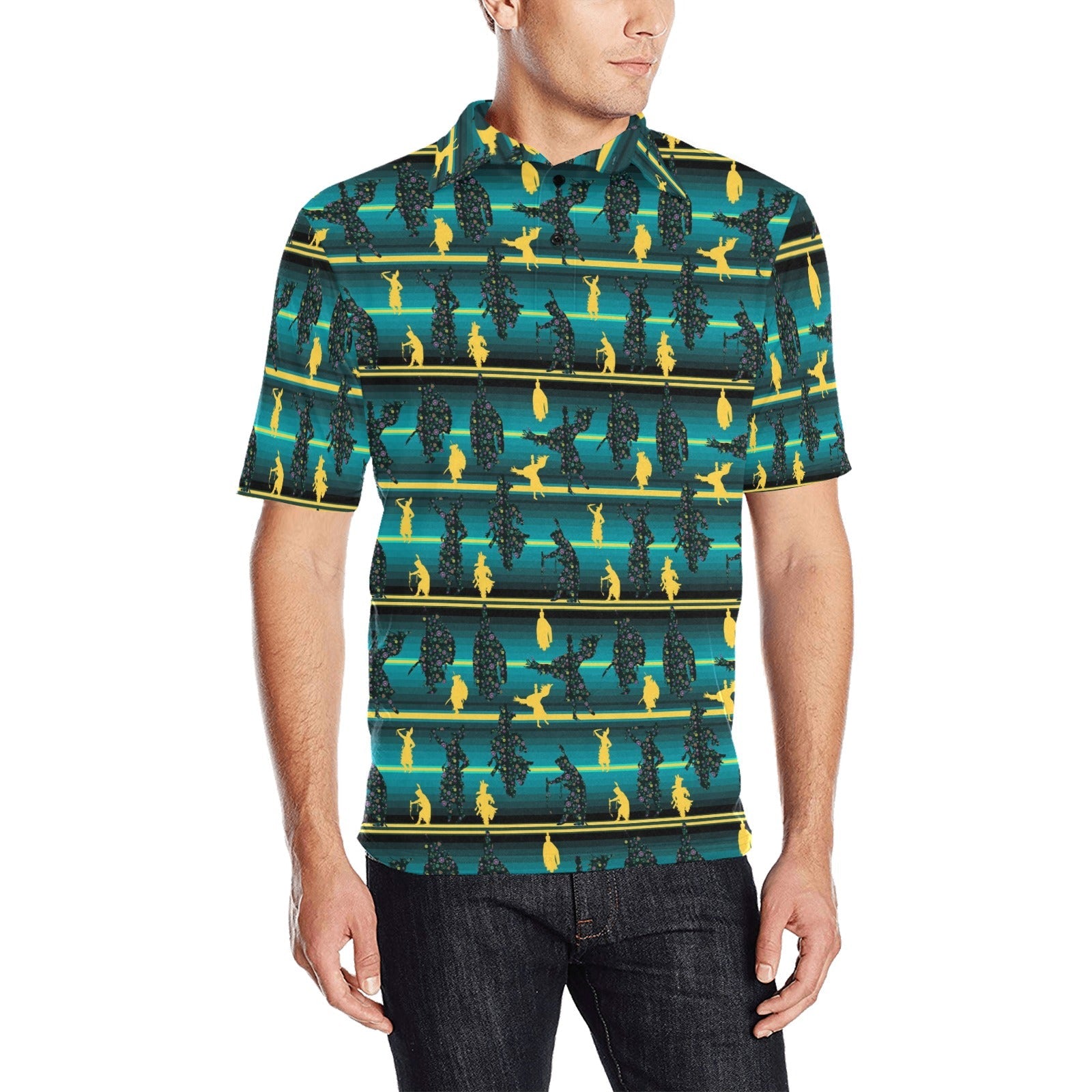 Dancers Inspire Green Men's All Over Print Polo Shirt (Model T55) Men's Polo Shirt (Model T55) e-joyer