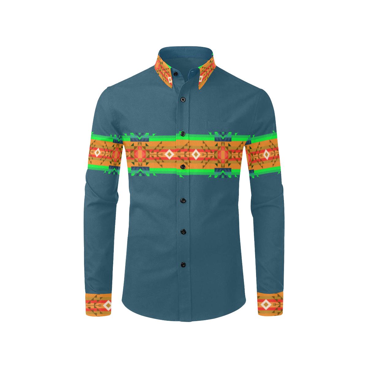 Denim Blanket Strip-1 Men's All Over Print Casual Dress Shirt (Model T61) Men's Dress Shirt (T61) e-joyer