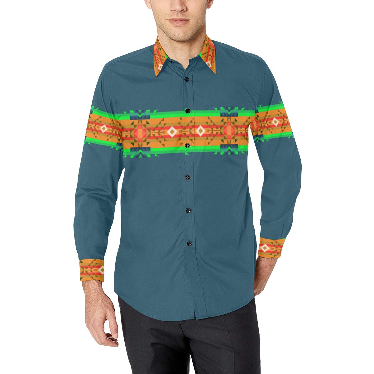 Denim Blanket Strip-1 Men's All Over Print Casual Dress Shirt (Model T61) Men's Dress Shirt (T61) e-joyer