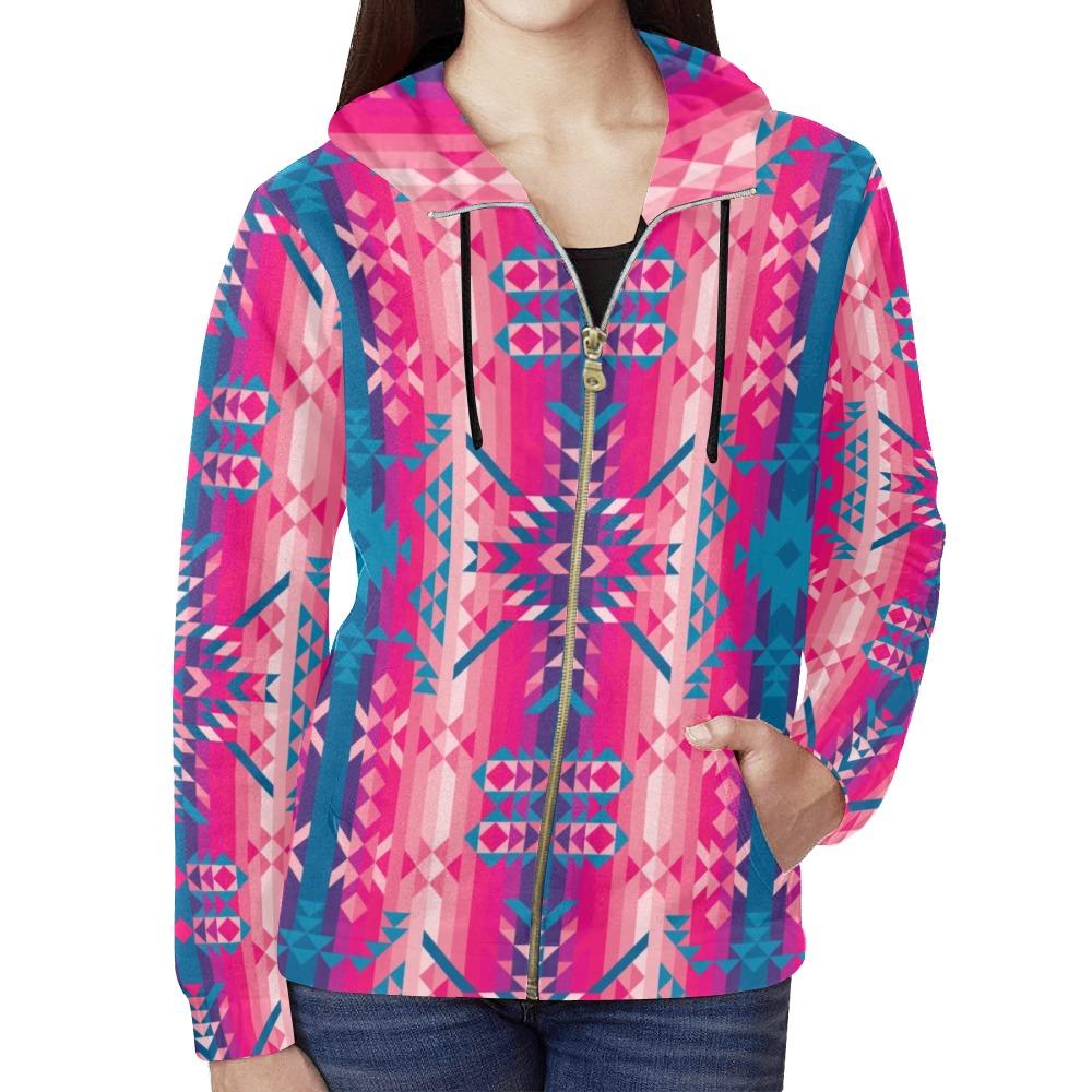 Desert Geo Blue All Over Print Full Zip Hoodie for Women (Model H14) All Over Print Full Zip Hoodie for Women (H14) e-joyer