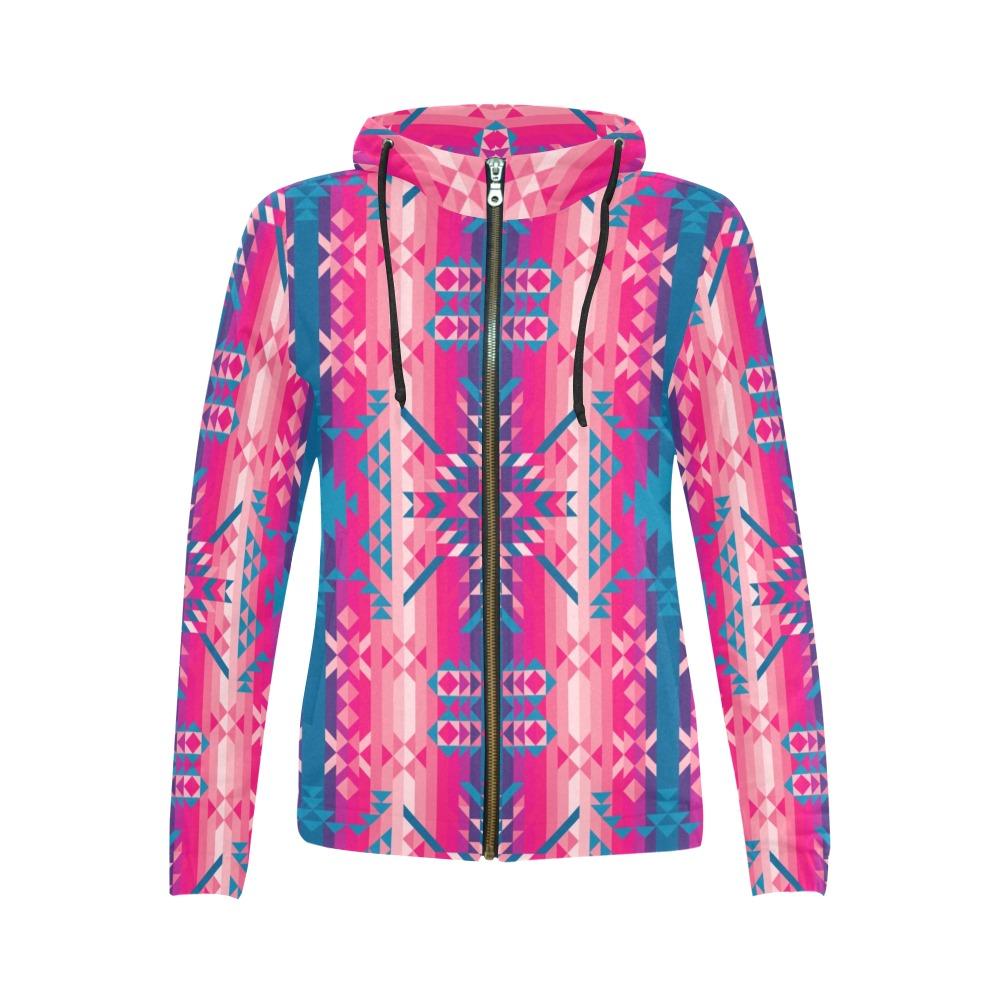 Desert Geo Blue All Over Print Full Zip Hoodie for Women (Model H14) All Over Print Full Zip Hoodie for Women (H14) e-joyer