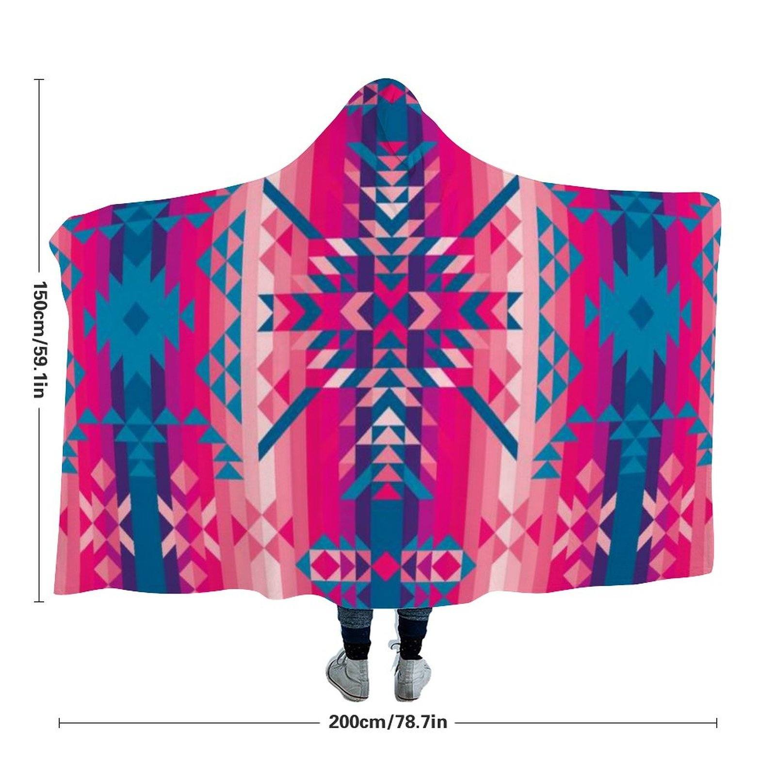 Desert Geo Blue Hooded Blanket blanket 49 Dzine