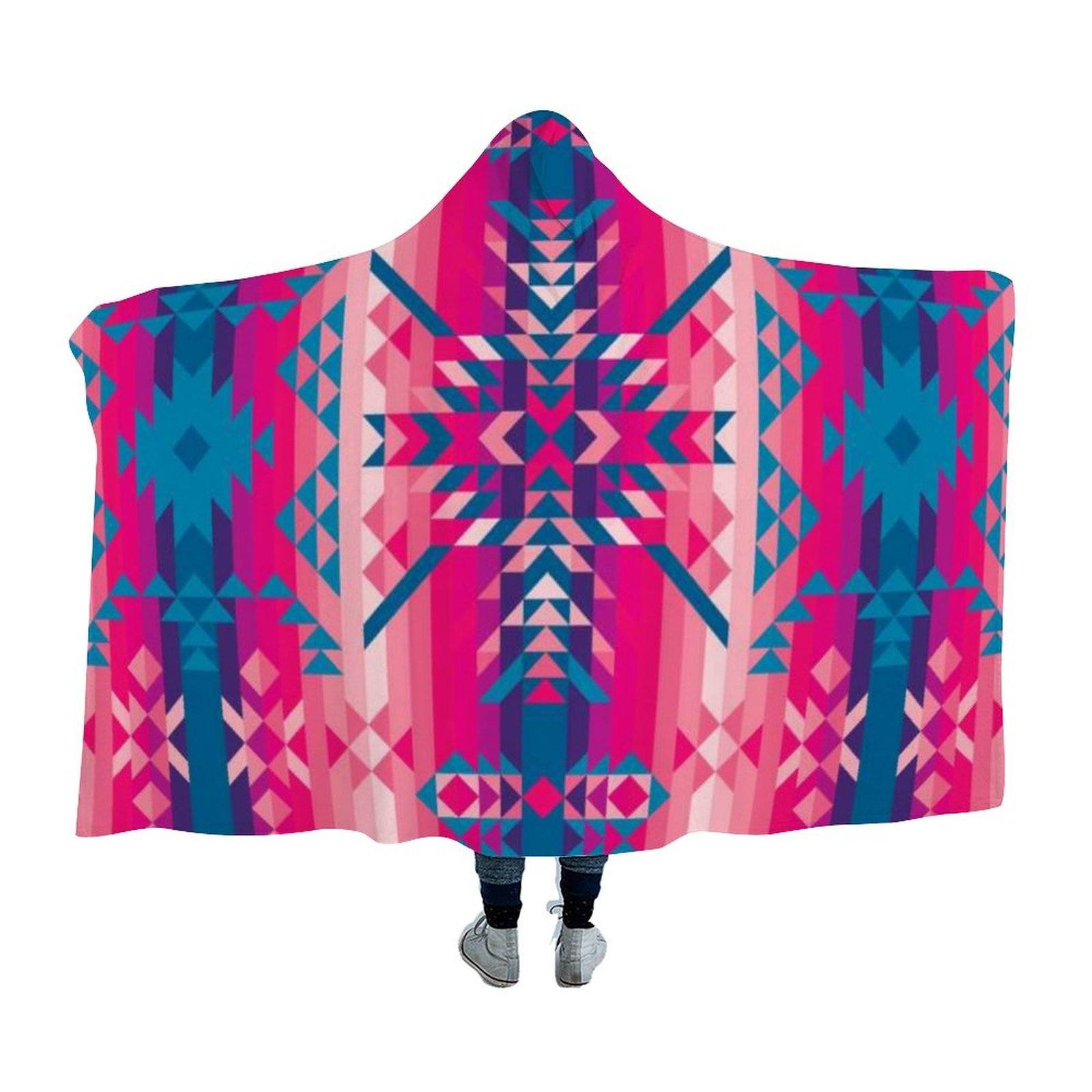 Desert Geo Blue Hooded Blanket blanket 49 Dzine