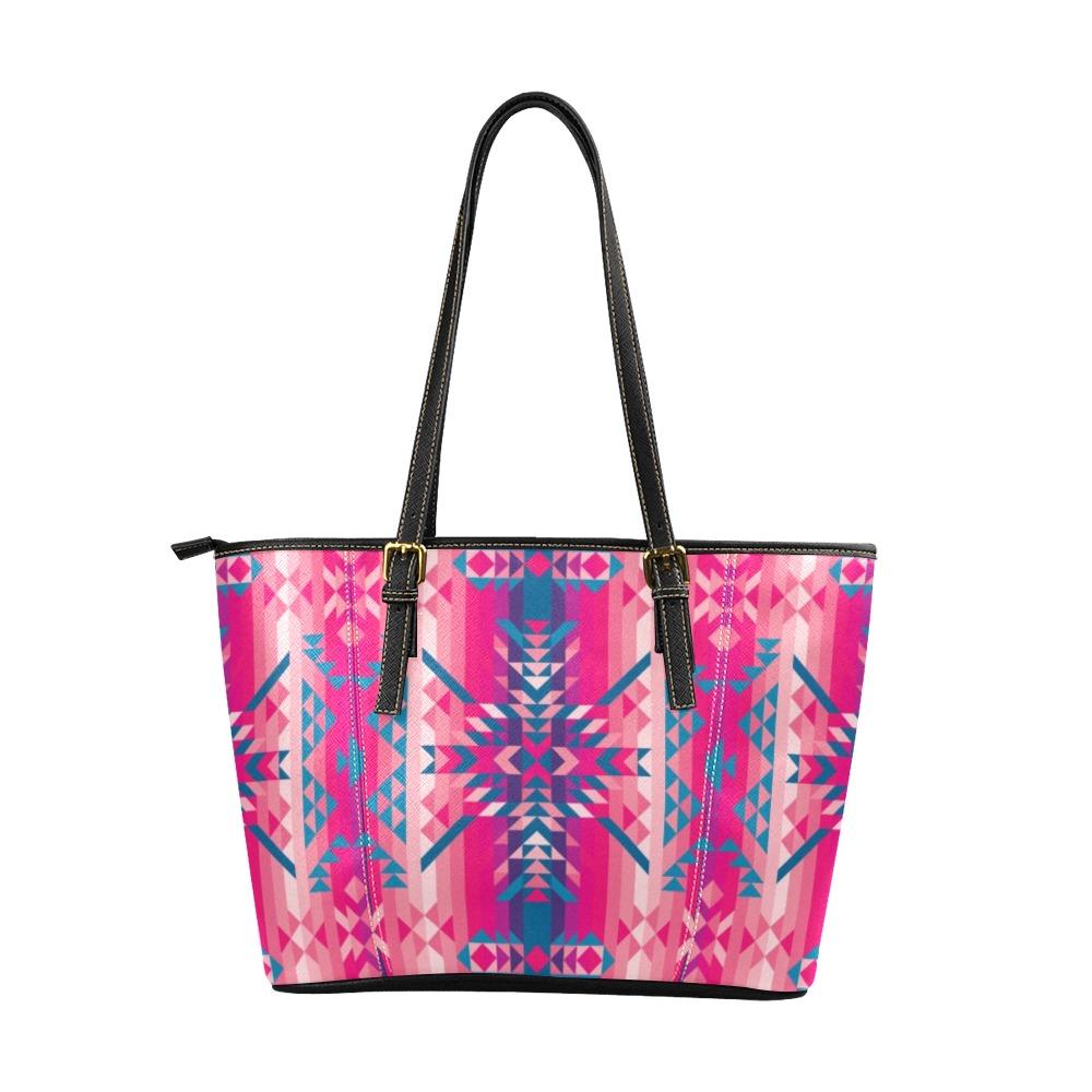 Desert Geo Blue Leather Tote Bag/Large (Model 1640) Leather Tote Bag (1640) e-joyer