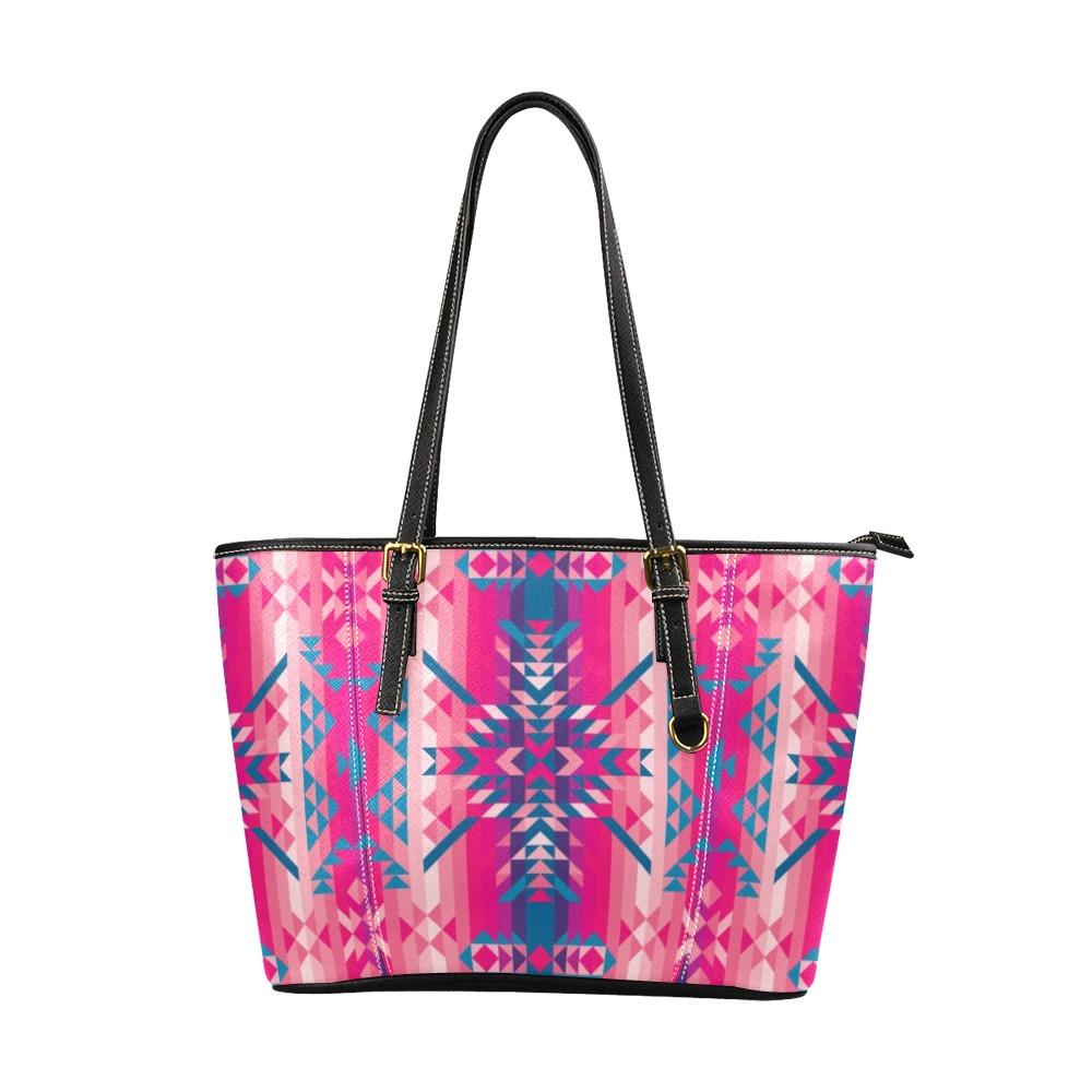 Desert Geo Blue Leather Tote Bag/Large (Model 1640) Leather Tote Bag (1640) e-joyer