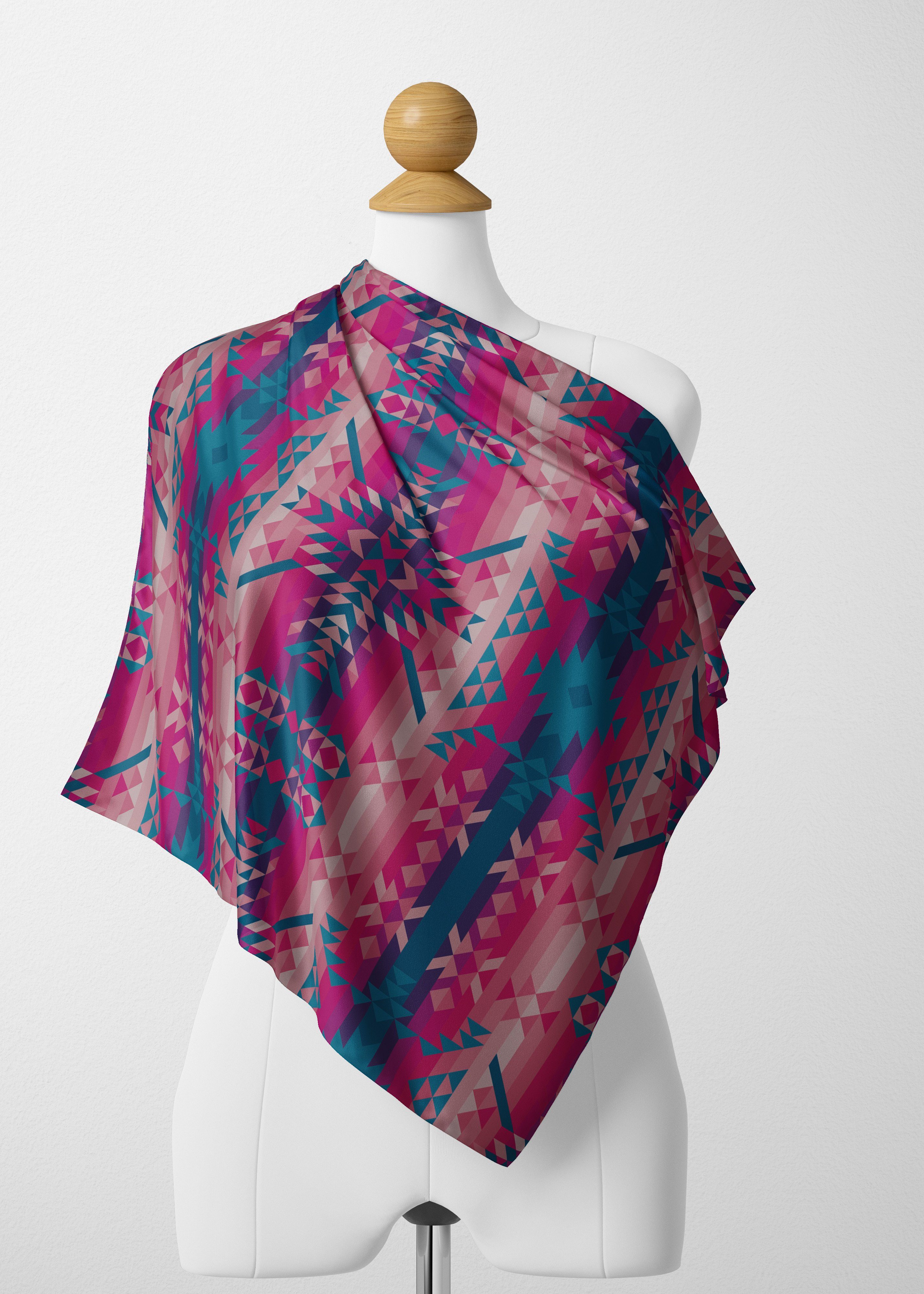 Desert Geo Blue Satin Shawl Scarf 49 Dzine