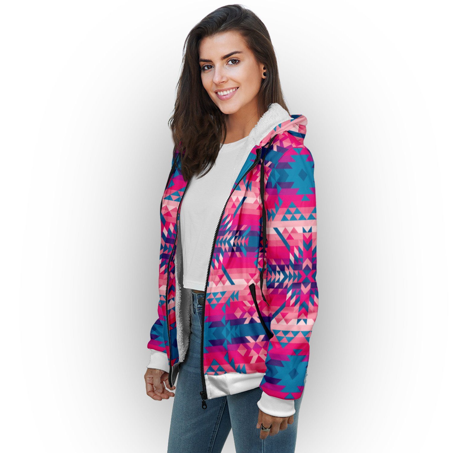 Desert Geo Blue Sherpa Hoodie hoodie Herman
