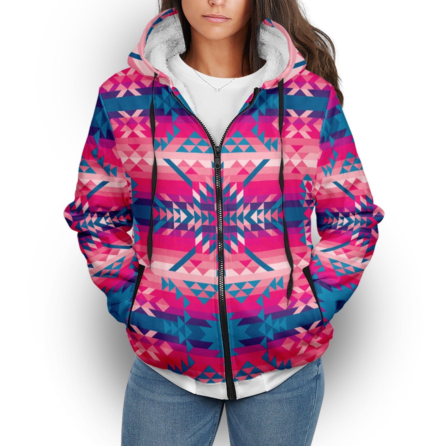 Desert Geo Blue Sherpa Hoodie hoodie Herman