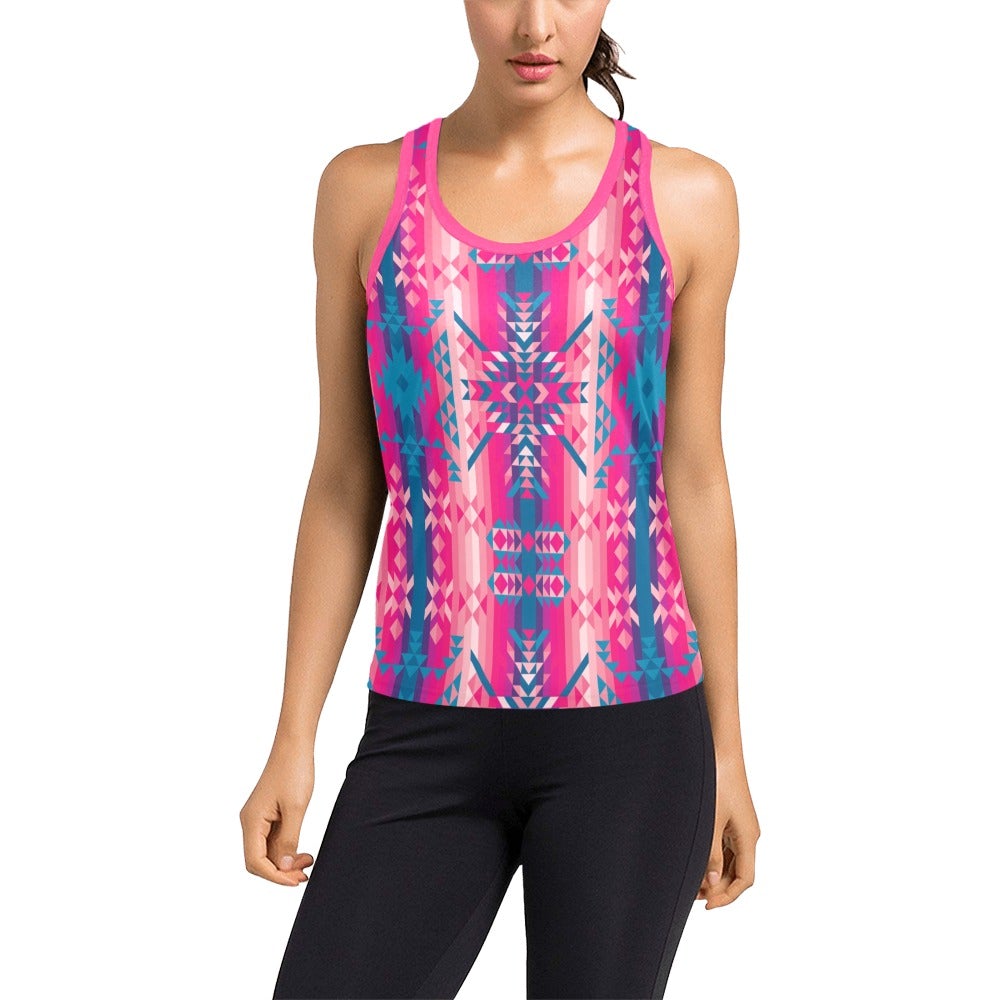 Desert Geo Blue Women's Racerback Tank Top (Model T60) Racerback Tank Top (T60) e-joyer