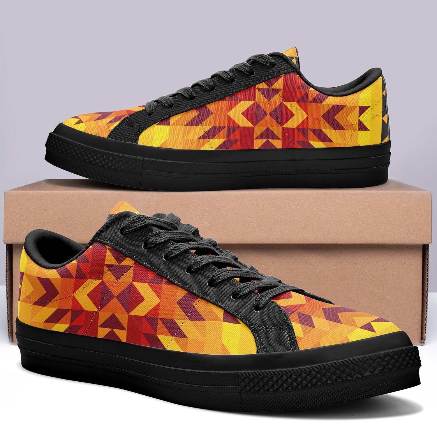 Desert Geo Yellow Red Aapisi Low Top Canvas Shoes Black Sole aapisi Herman