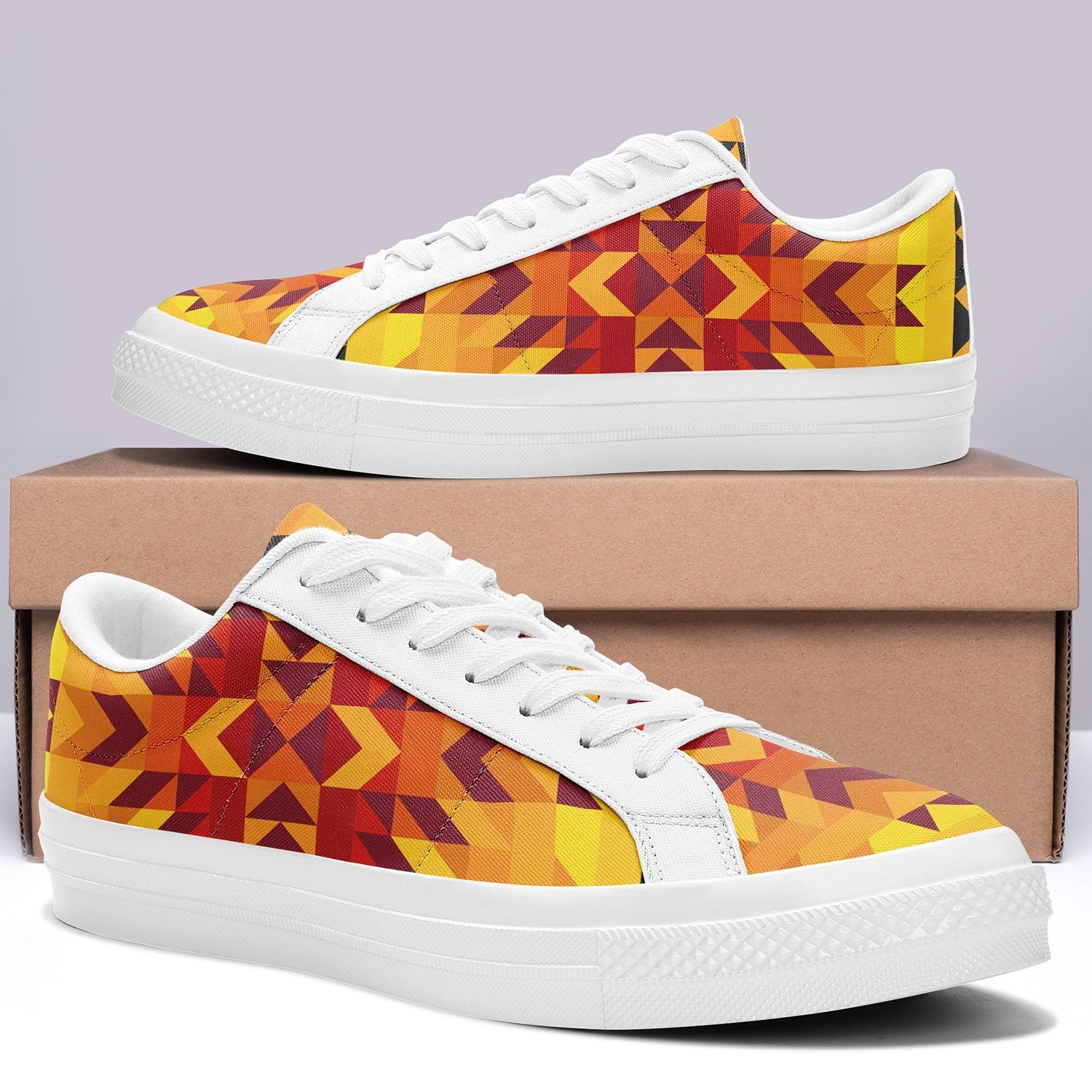 Desert Geo Yellow Red Aapisi Low Top Canvas Shoes White Sole aapisi Herman