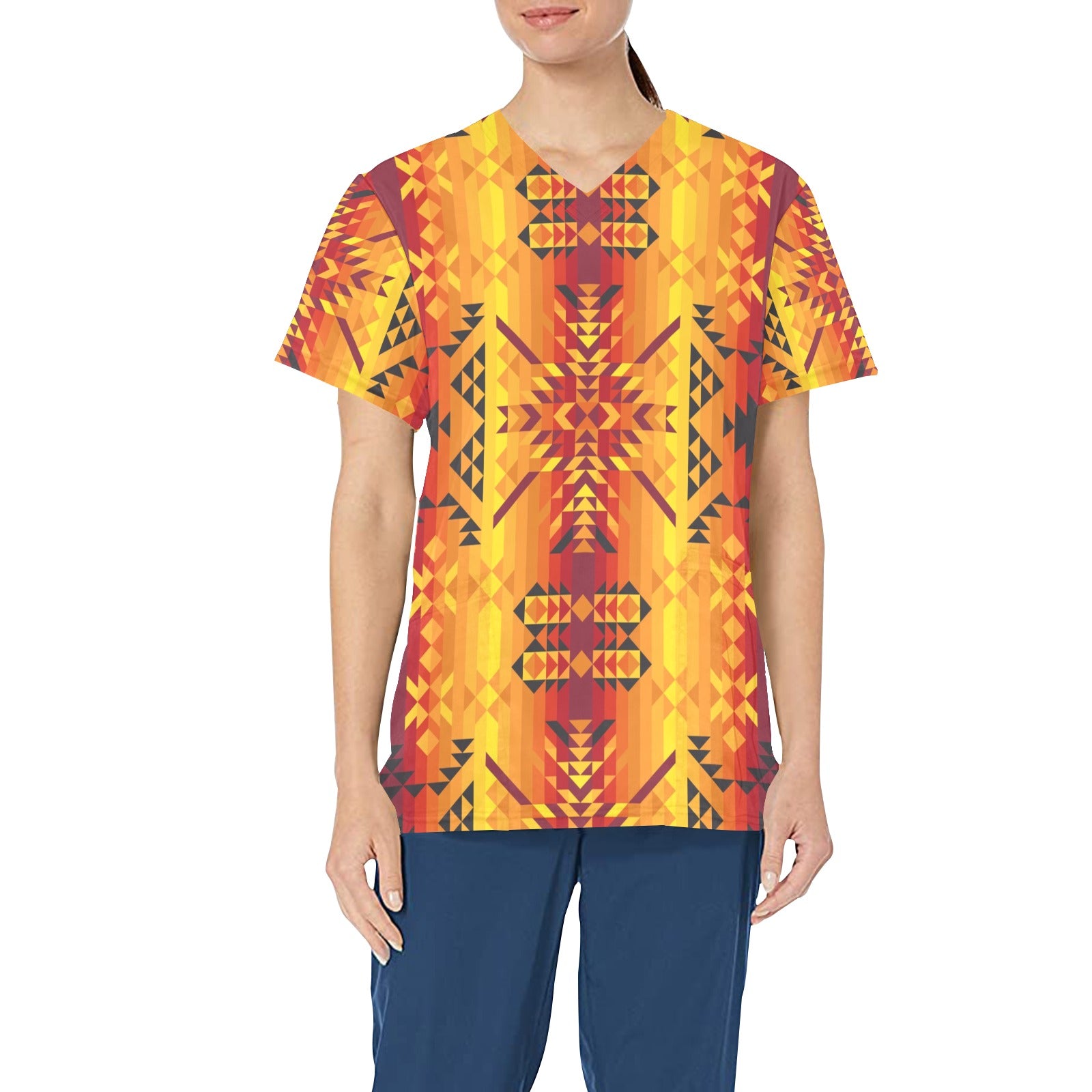 Desert Geo Yellow Red All Over Print Scrub Top Scrub Top e-joyer
