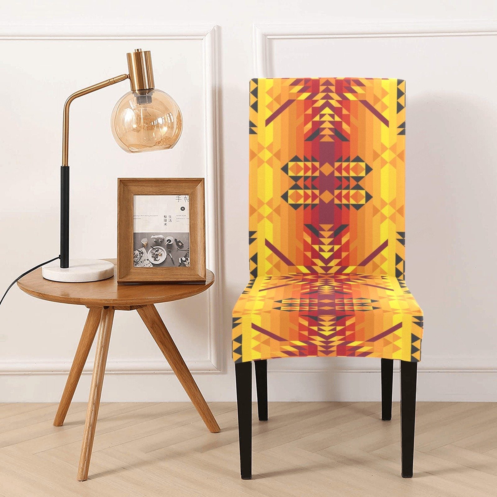 Desert Geo Yellow Red Chair Cover (Pack of 4) Chair Cover (Pack of 4) e-joyer