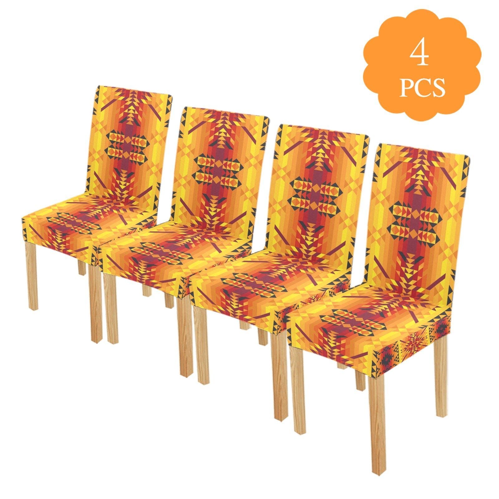 Desert Geo Yellow Red Chair Cover (Pack of 4) Chair Cover (Pack of 4) e-joyer