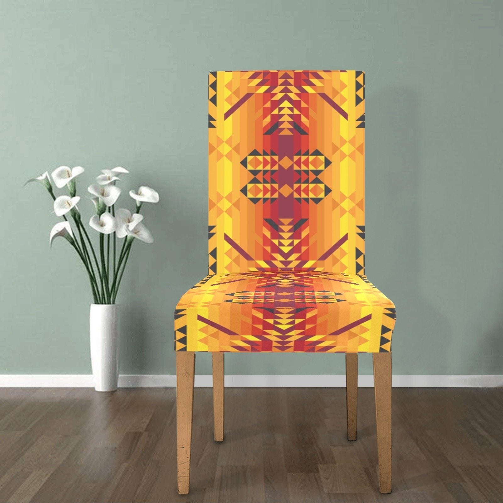 Desert Geo Yellow Red Chair Cover (Pack of 4) Chair Cover (Pack of 4) e-joyer