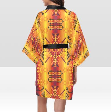Desert Geo Yellow Red Kimono Robe Artsadd