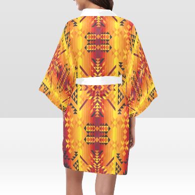 Desert Geo Yellow Red Kimono Robe Artsadd