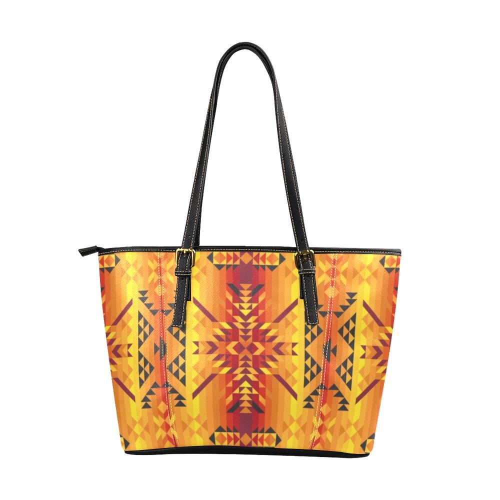 Desert Geo Yellow Red Leather Tote Bag/Large (Model 1640) Leather Tote Bag (1640) e-joyer
