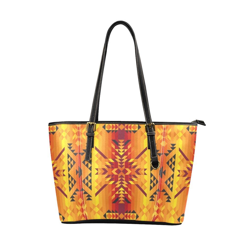 Desert Geo Yellow Red Leather Tote Bag/Large (Model 1640) Leather Tote Bag (1640) e-joyer
