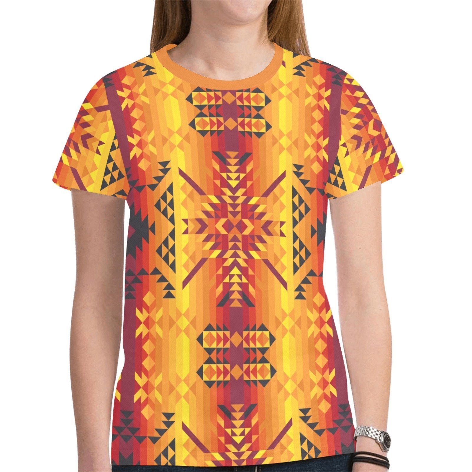 Desert Geo Yellow Red New All Over Print T-shirt for Women (Model T45) tshirt e-joyer