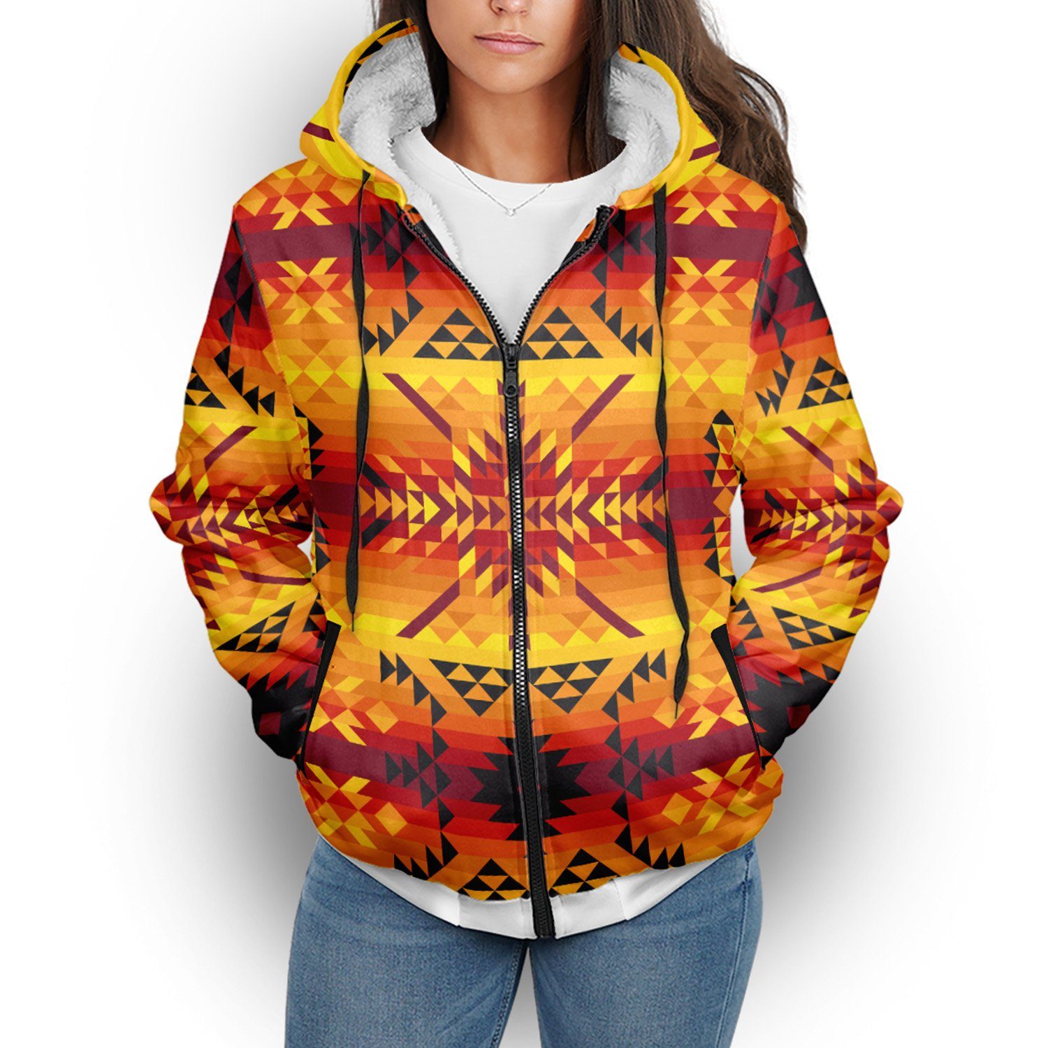 Desert Geo Yellow Red Sherpa Hoodie hoodie Herman