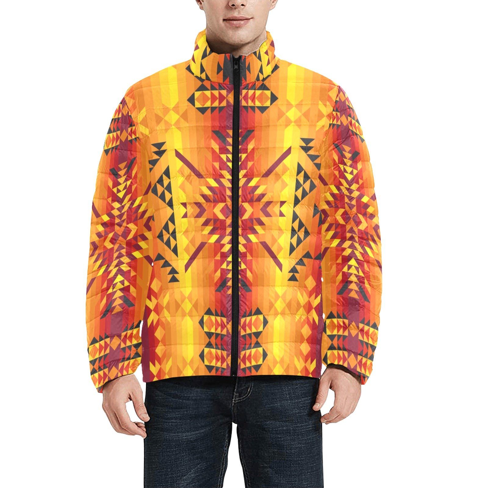 Desert Geo Yellow Red Unisex Stand Collar Padded Jacket Men's Stand Collar Padded Jacket (H41) e-joyer
