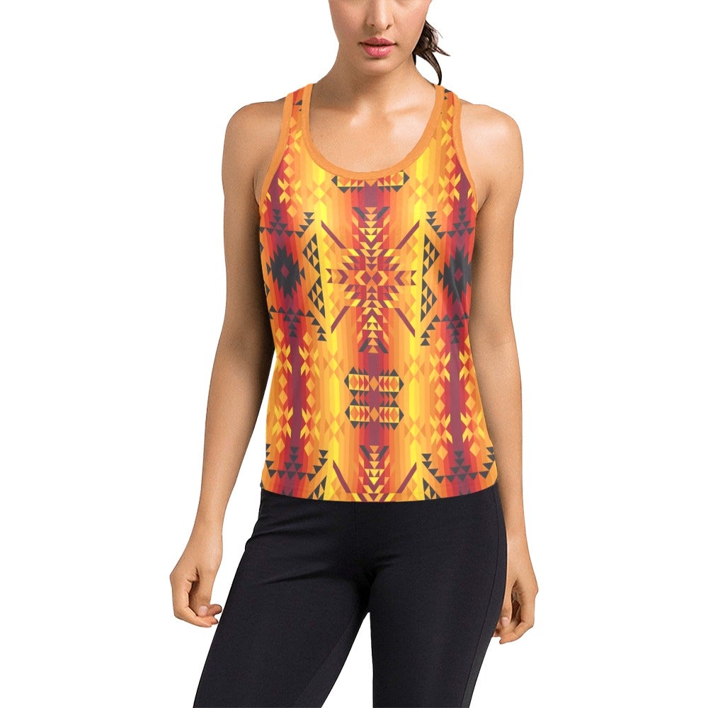 Desert Geo Yellow Red Women's Racerback Tank Top (Model T60) Racerback Tank Top (T60) e-joyer