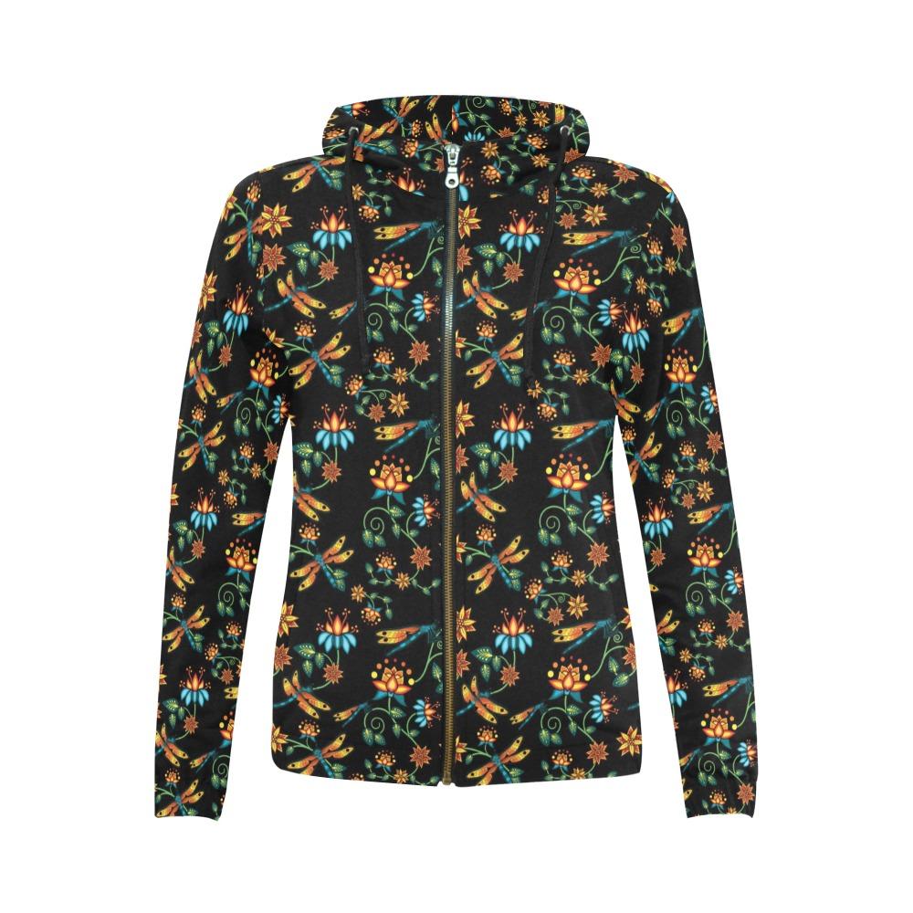 Dragon Lily Noir All Over Print Full Zip Hoodie for Women (Model H14) All Over Print Full Zip Hoodie for Women (H14) e-joyer