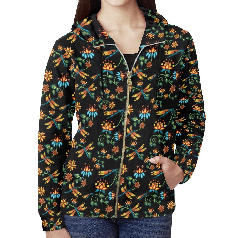 Dragon Lily Noir All Over Print Full Zip Hoodie for Women (Model H14) All Over Print Full Zip Hoodie for Women (H14) e-joyer