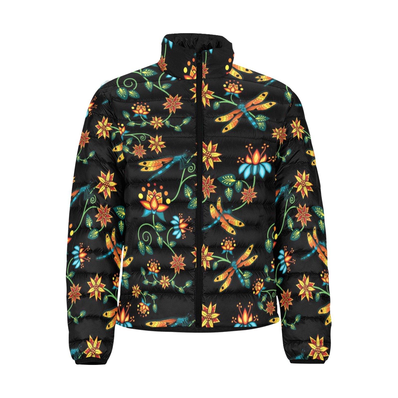 Dragon Lily Noir Men's Stand Collar Padded Jacket (Model H41) Men's Stand Collar Padded Jacket (H41) e-joyer