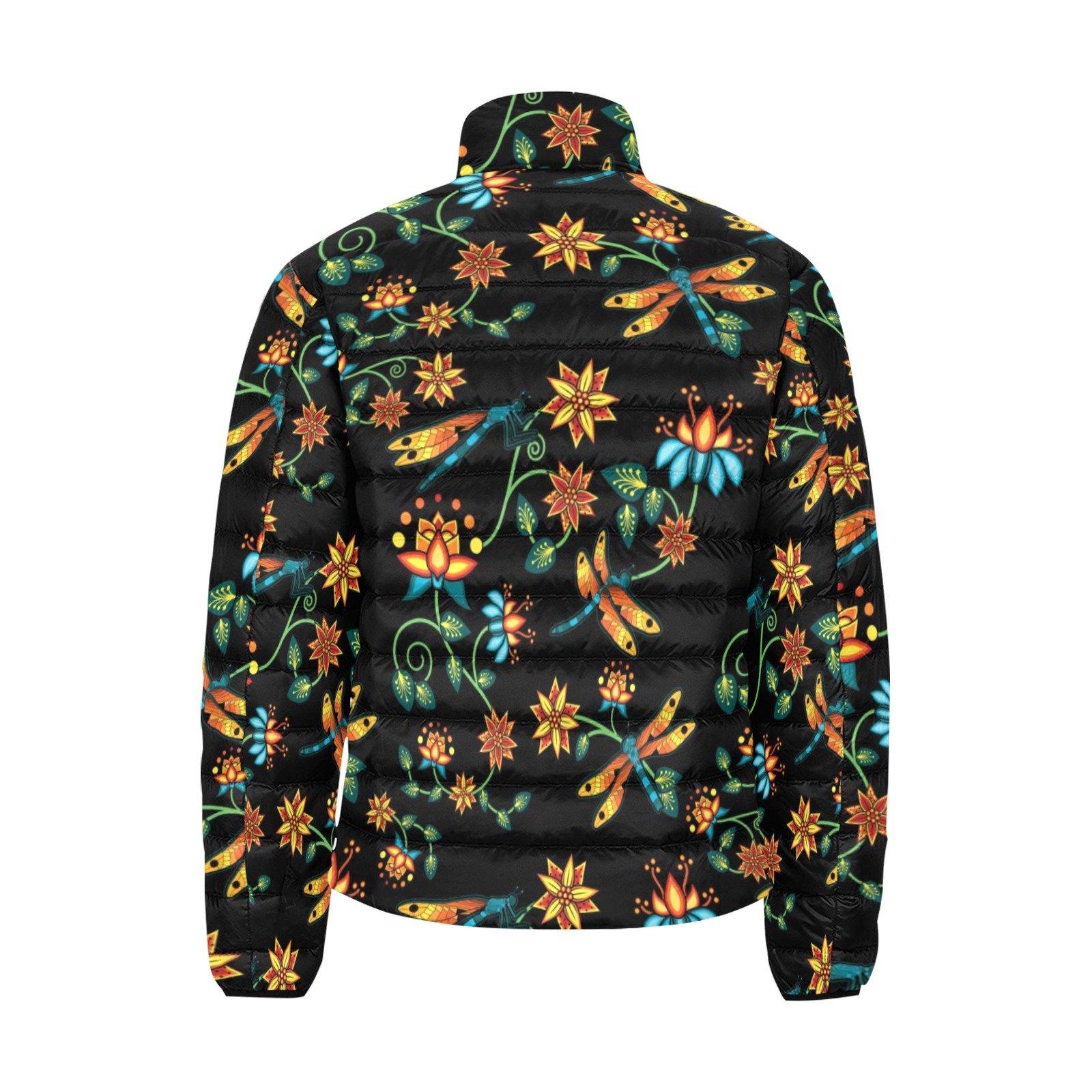 Dragon Lily Noir Men's Stand Collar Padded Jacket (Model H41) Men's Stand Collar Padded Jacket (H41) e-joyer