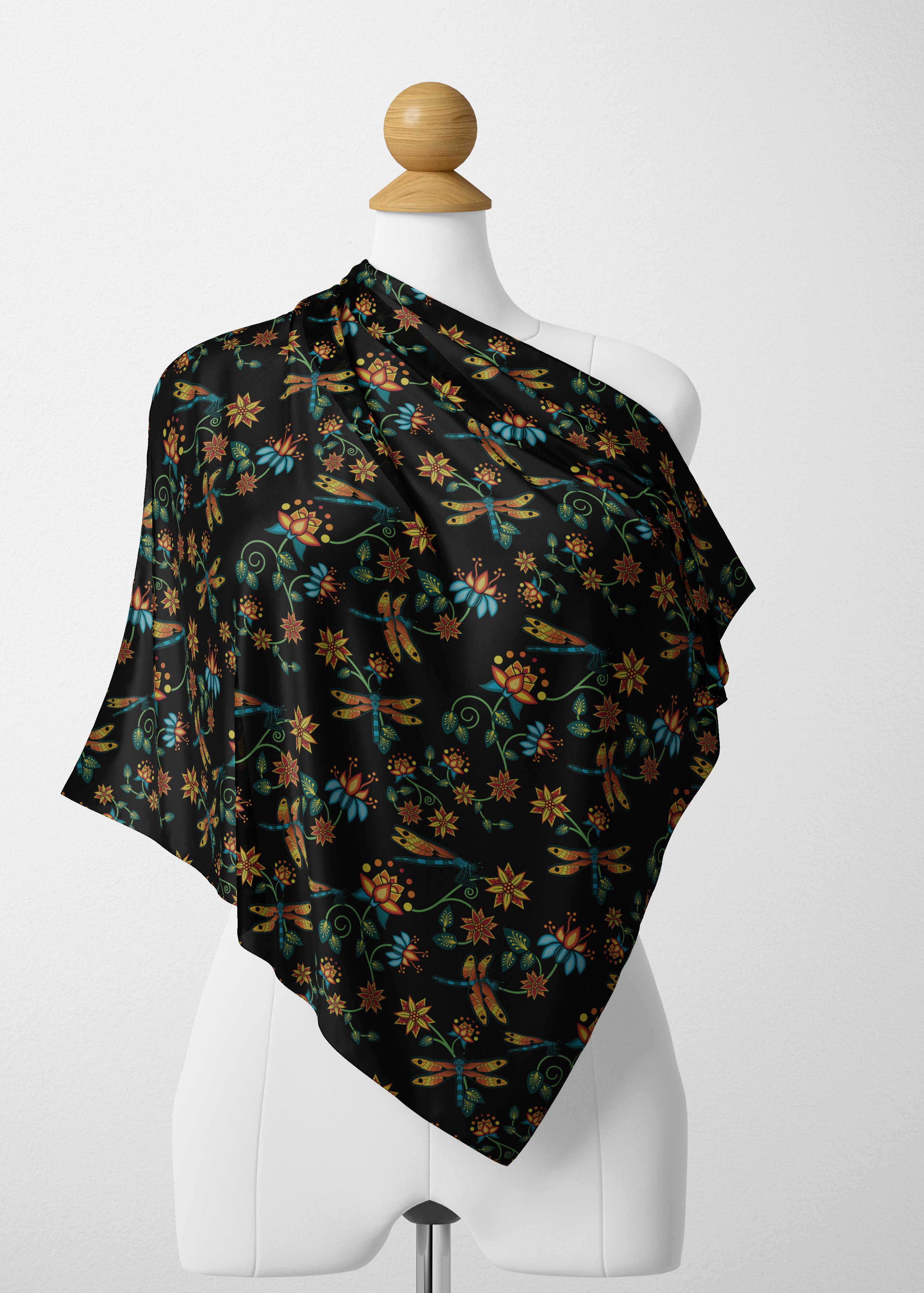 Dragon Lily Noir Satin Shawl Scarf 49 Dzine