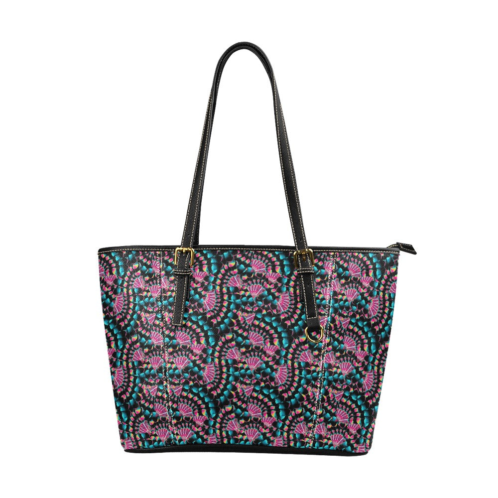 Hawk Feathers Heat Map Leather Tote Bag/Large